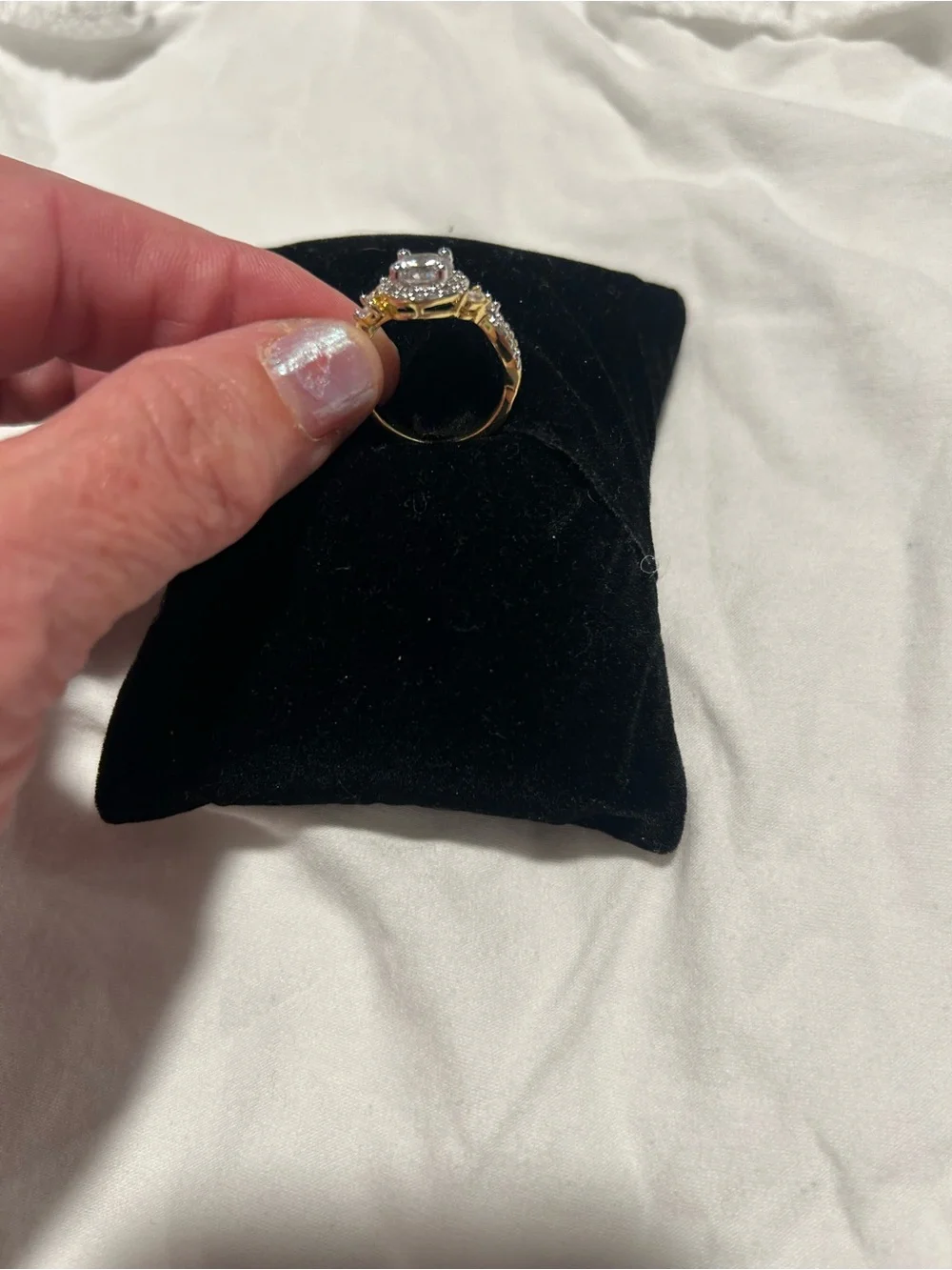 Gold-Tone CZ Halo Ring - White Cubic Zirconia size 8
